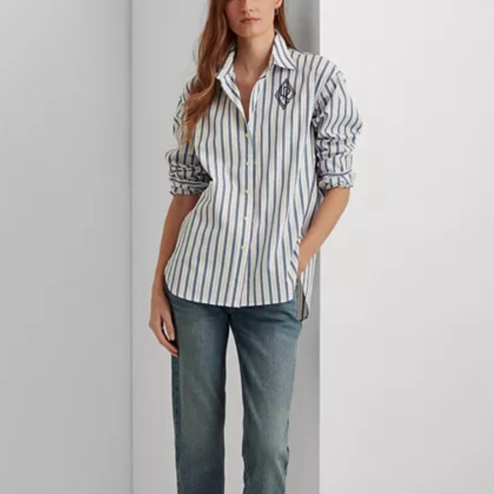 LAUREN RALPH LAUREN WOMAN Kotta Shirt Women's PLUS SIZE 2X Blue White Stripe NWT - Picture 3 of 12